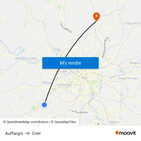Auffargis to Creil map