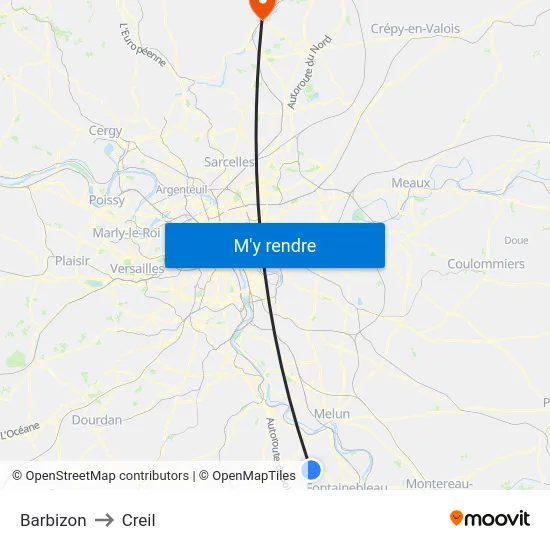 Barbizon to Creil map