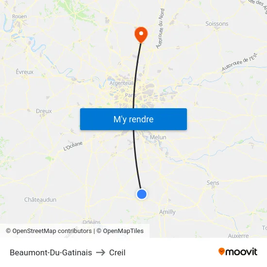Beaumont-Du-Gatinais to Creil map