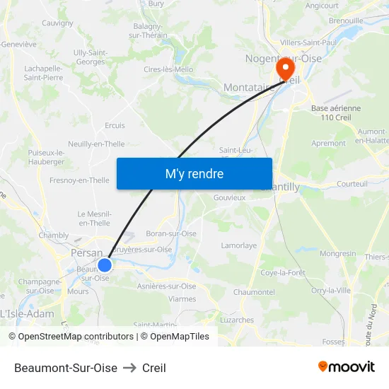 Beaumont-Sur-Oise to Creil map