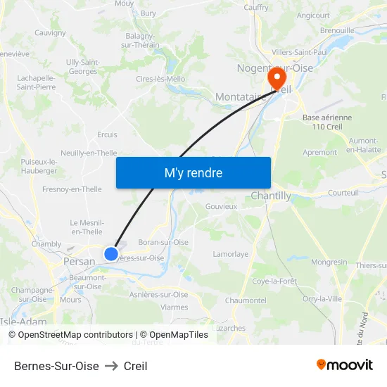 Bernes-Sur-Oise to Creil map