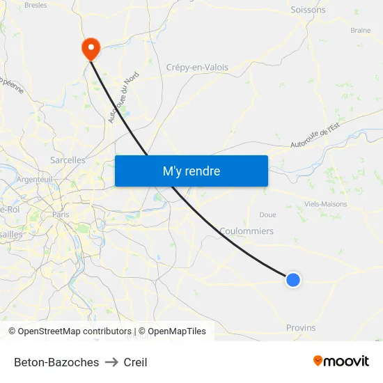 Beton-Bazoches to Creil map