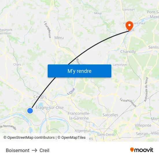 Boisemont to Creil map