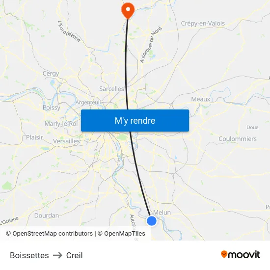 Boissettes to Creil map