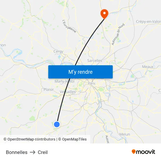 Bonnelles to Creil map