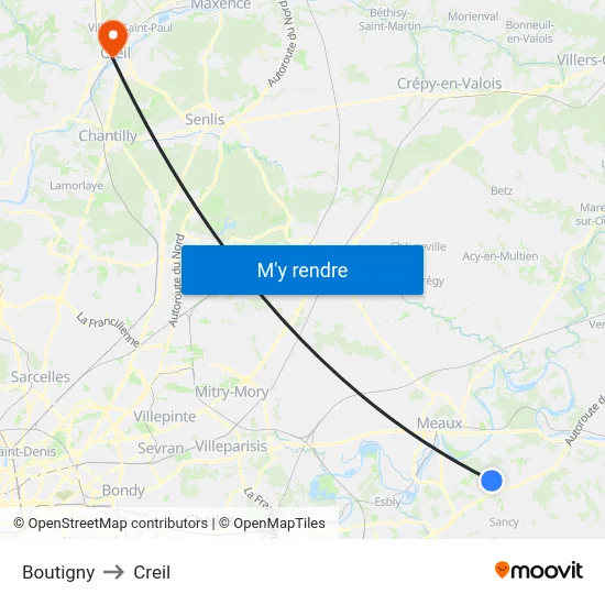 Boutigny to Creil map