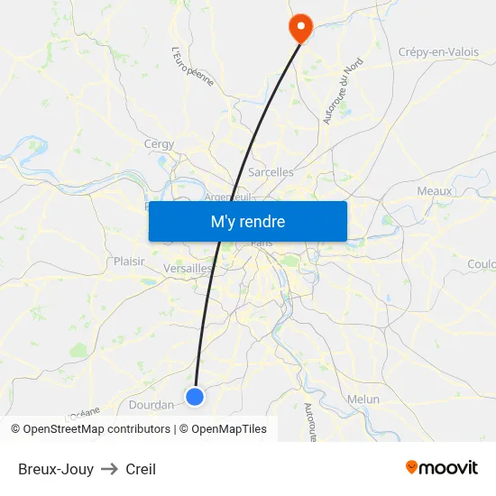 Breux-Jouy to Creil map