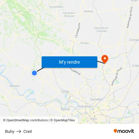 Buhy to Creil map