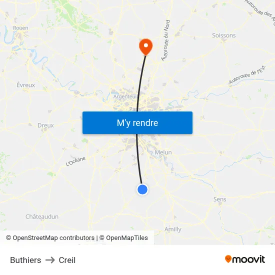 Buthiers to Creil map