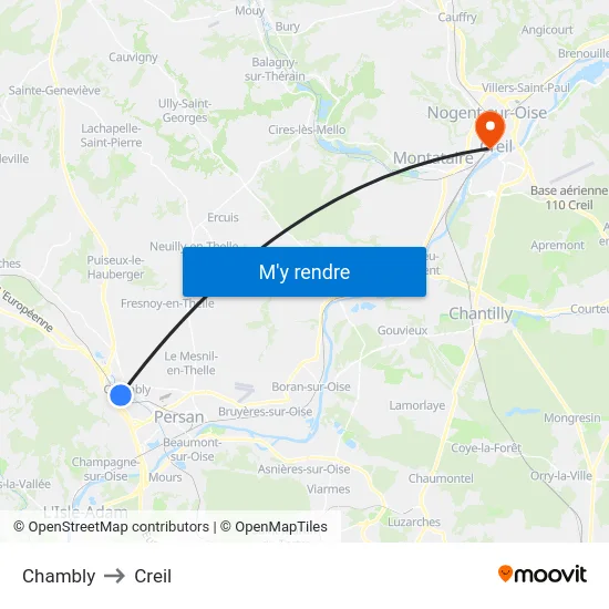 Chambly to Creil map