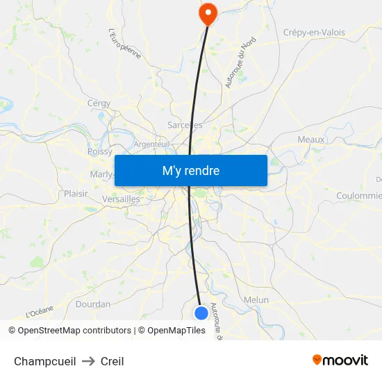 Champcueil to Creil map