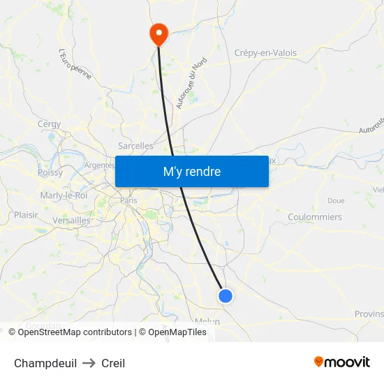 Champdeuil to Creil map