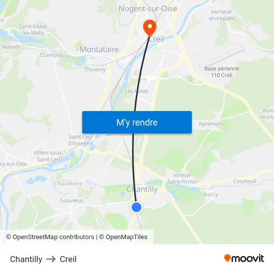 Chantilly to Creil map