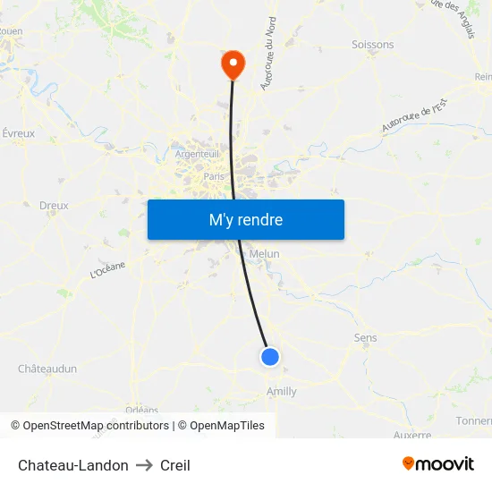 Chateau-Landon to Creil map