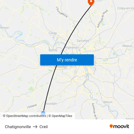 Chatignonville to Creil map
