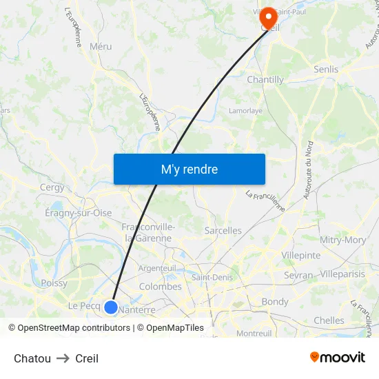 Chatou to Creil map