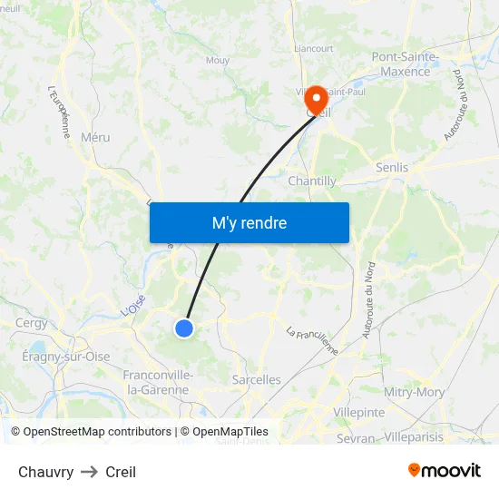 Chauvry to Creil map