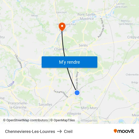 Chennevieres-Les-Louvres to Creil map
