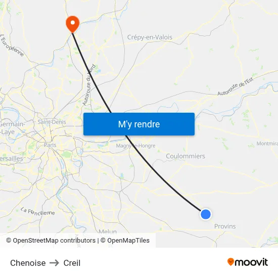 Chenoise to Creil map
