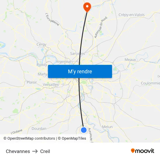 Chevannes to Creil map