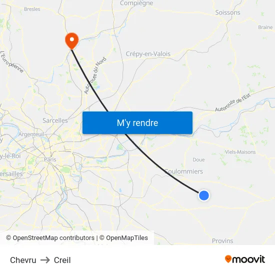 Chevru to Creil map