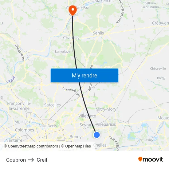 Coubron to Creil map