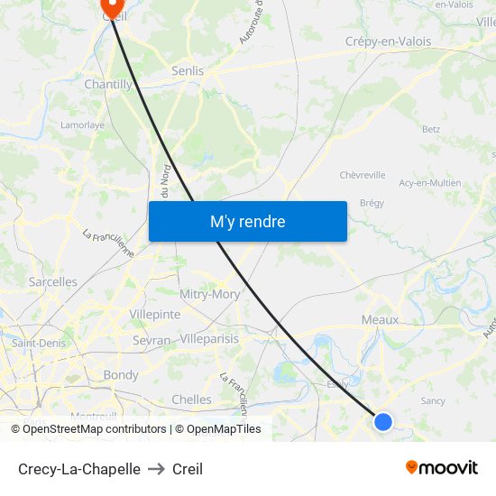 Crecy-La-Chapelle to Creil map