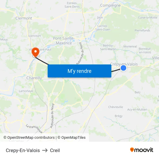 Crepy-En-Valois to Creil map