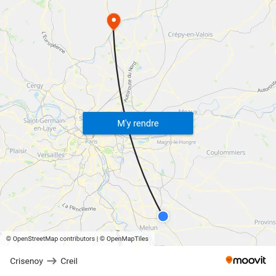 Crisenoy to Creil map