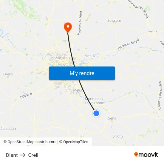 Diant to Creil map