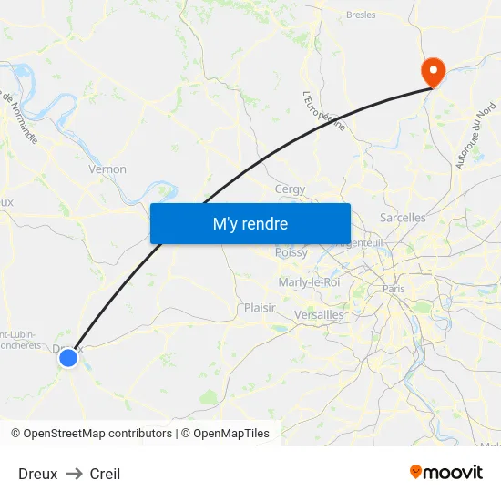 Dreux to Creil map