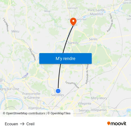 Ecouen to Creil map