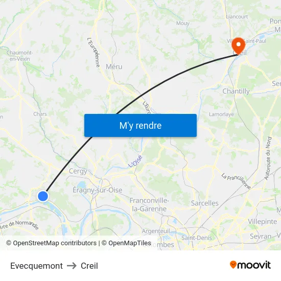 Evecquemont to Creil map