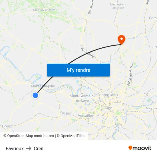 Favrieux to Creil map