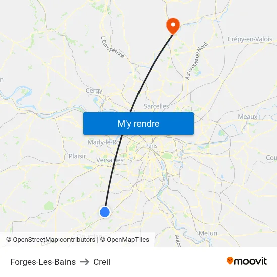 Forges-Les-Bains to Creil map