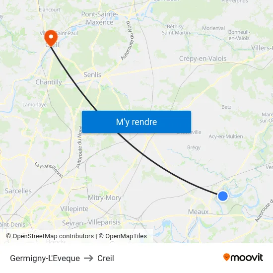 Germigny-L'Eveque to Creil map