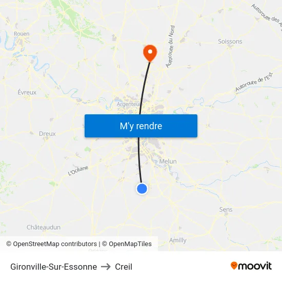Gironville-Sur-Essonne to Creil map