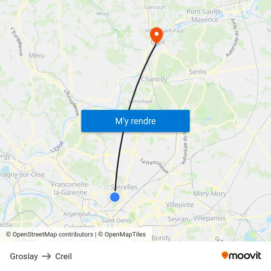 Groslay to Creil map