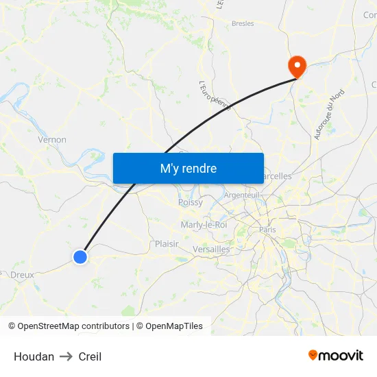 Houdan to Creil map