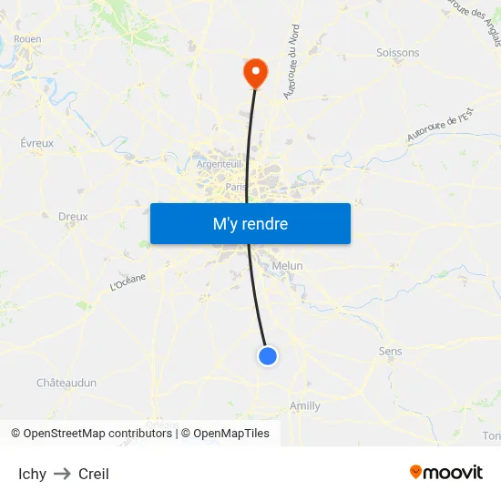 Ichy to Creil map