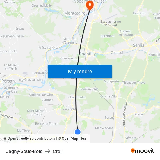 Jagny-Sous-Bois to Creil map