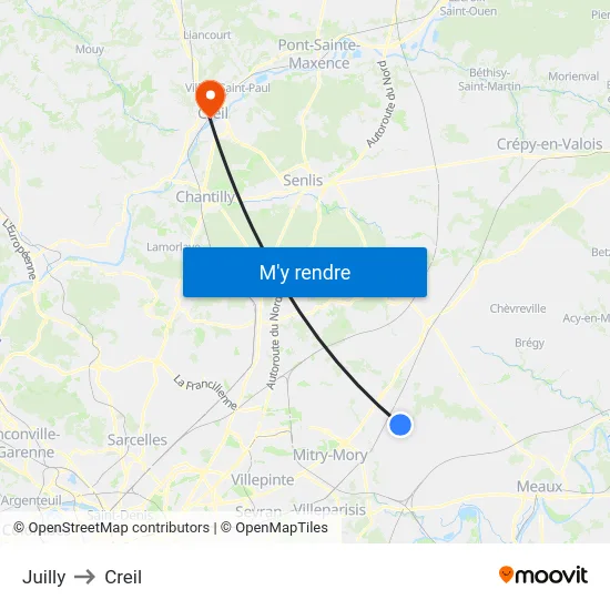 Juilly to Creil map