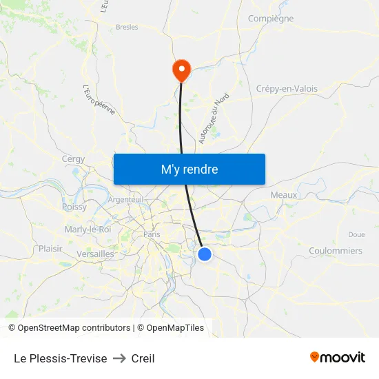 Le Plessis-Trevise to Creil map