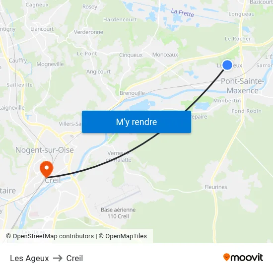 Les Ageux to Creil map