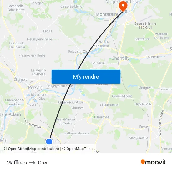 Maffliers to Creil map