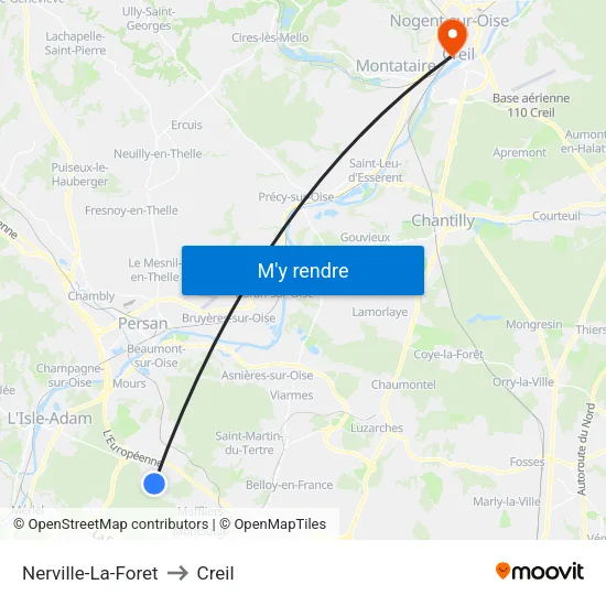 Nerville-La-Foret to Creil map