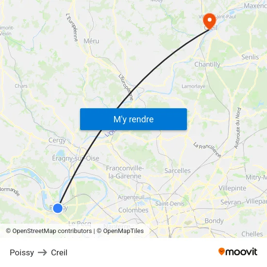Poissy to Creil map