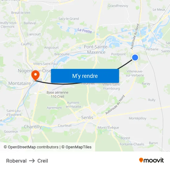 Roberval to Creil map