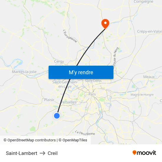 Saint-Lambert to Creil map