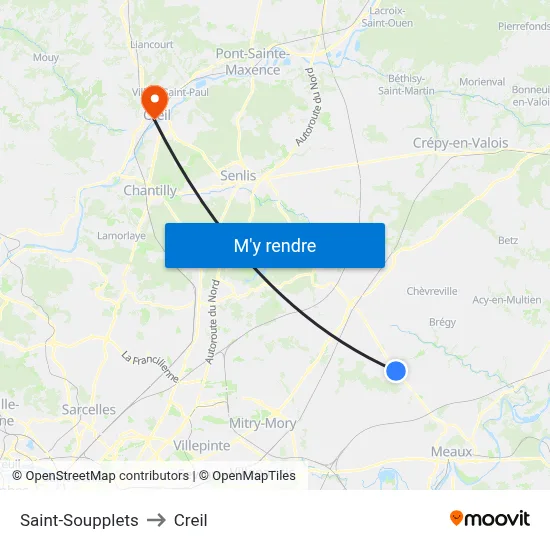 Saint-Soupplets to Creil map